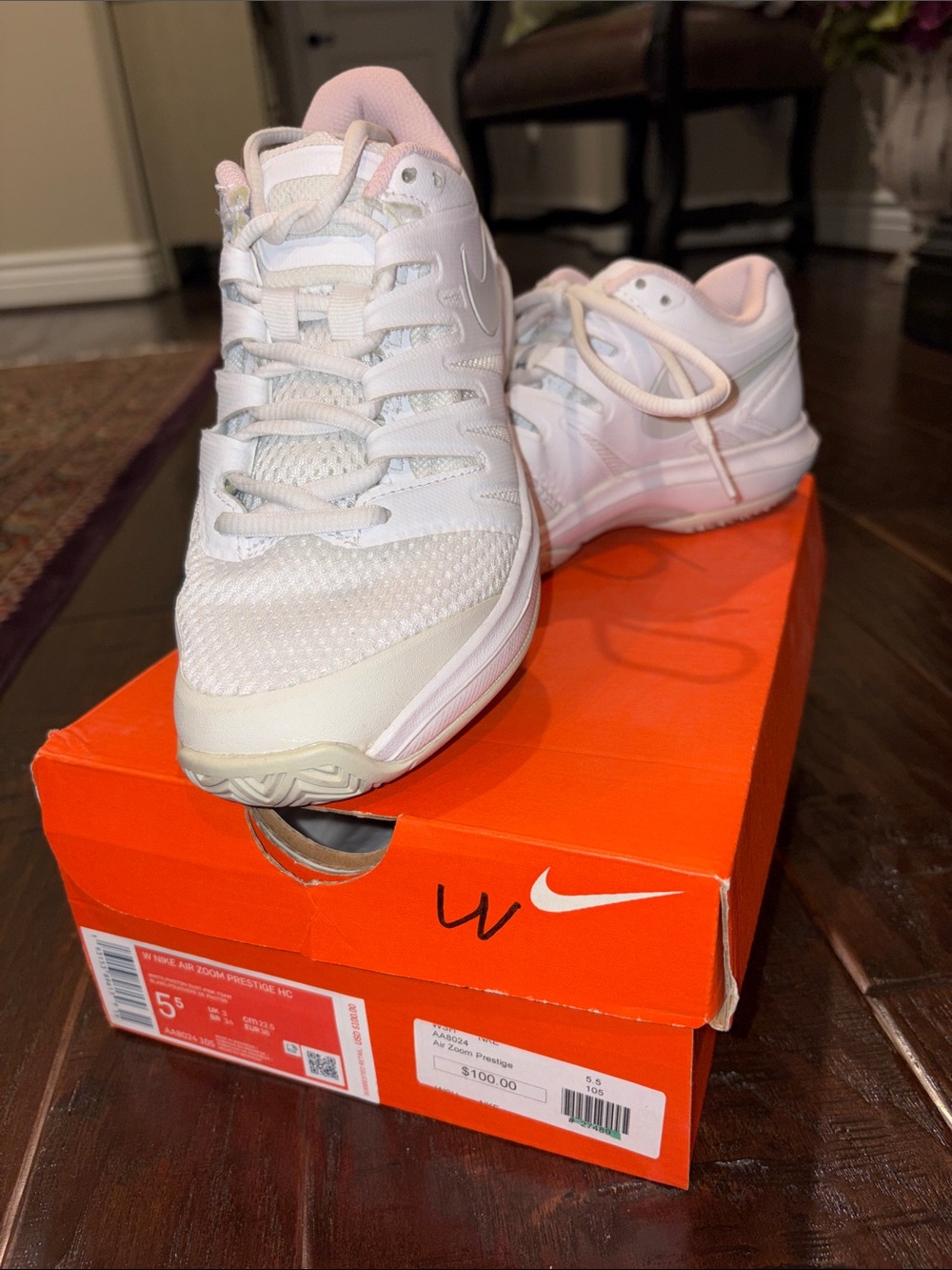 Nike White and Light Pink Women's Sneakers